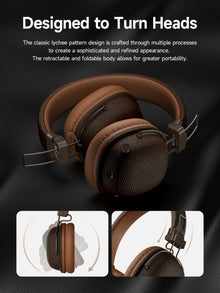 HOCO Retro PU Leather Wireless Bluetooth 5.4 Headphones 40MM Deep Bass Speaker Music Sports HiFi Audio Earbuds Fashion Over-Ear