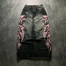 Men's Mottled Totem Print Jeans American Style Old Washed Wide Leg Retro Loose Fashion Trend Wide Leg Jeans Goth Pant Y2K Unisex