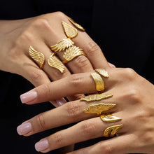 Uworld Minimalist Designer 18K Gold Color Plated Angel Wings Open Rings Trendy Waterproof Stainless Steel Jewelry кольцо женское