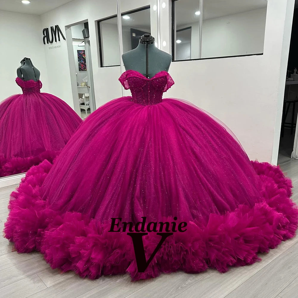 Vendanie Princess Sweetheart Ball Gowns Quinceanera Dresses for Girls Off the Shoulder Lace up Vestido De Quinceanera Customized