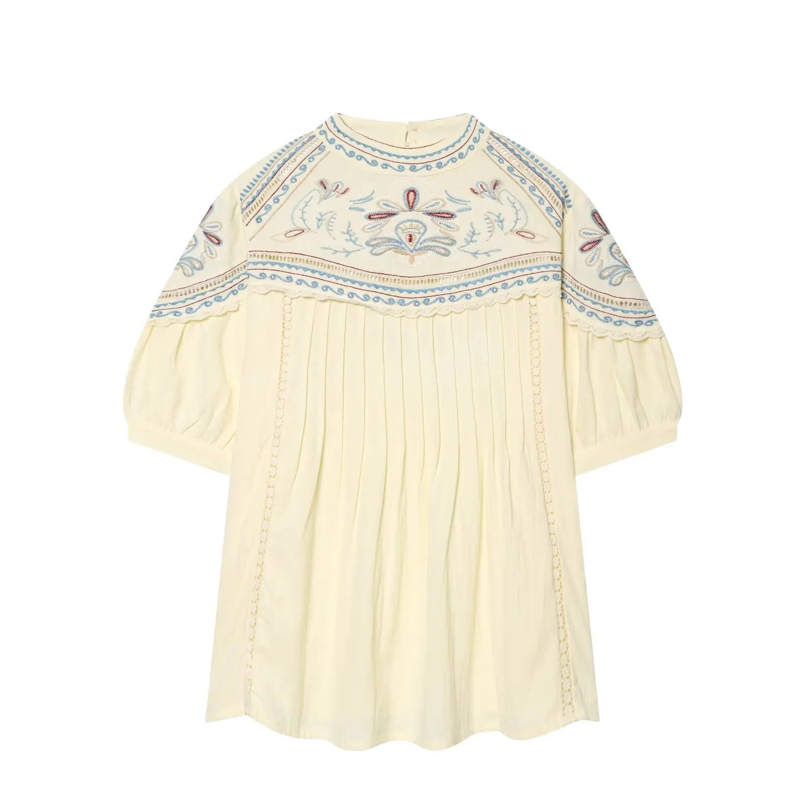 Stylish Embroidered Short Sets for Women Summer Matching Sets Round Neck Embroidered Short Sleeve Blouse and High-waisted Shorts