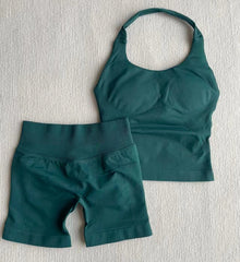 NO Logo Gym impact shorts set Strap Top Women's Long Line Strap Vest Pads Yoga Clothes Fitness Exercise Running Sports Clothes