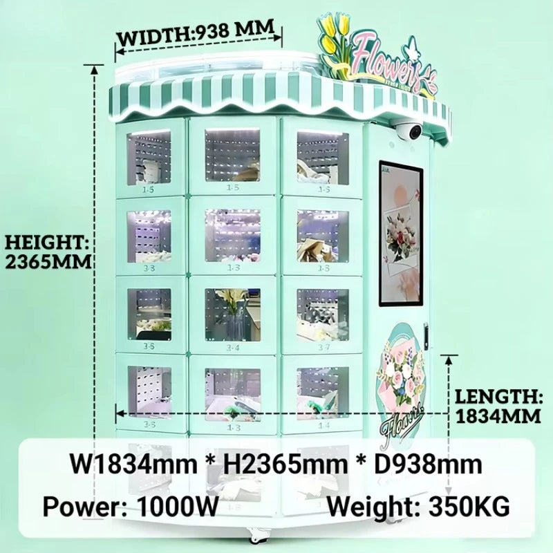 Customize Supplier Factory 30-grid Flower Cabinet Outdoor Fresh Floral Flower Bouquet Vending Machine with 32-inch Touch Screen