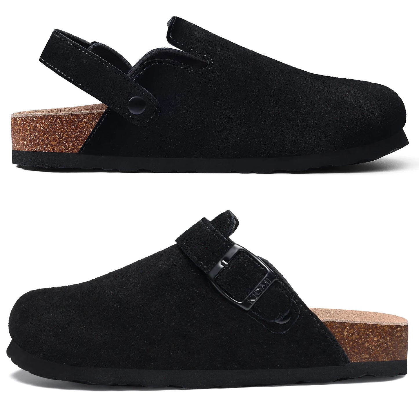 Shevalues Women Cow Suede Clogs With Adjustable Buckle Cork Leather Mules Comfortable Slip on Women Slippers Outdoor Cork Clogs