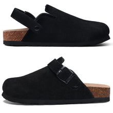 Shevalues Women Cow Suede Clogs With Adjustable Buckle Cork Leather Mules Comfortable Slip on Women Slippers Outdoor Cork Clogs