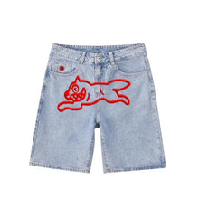 Y2k Summer Harajuku Hip-Hop Gothic Colored Flying Dog Printed Denim Shorts High Street Loose Casual Straight Cropped Jeans