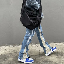 2026 Y2K Patchwork Washed Blue Baggy Flare Jeans Pants Men Clothing Straight Loose Vintage Old Denim Trousers Pantalones Hombre
