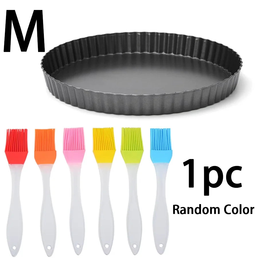 2pcs Chrysanthemum Pie Plate with Removable Bottom & Oil Brush Set, Non-stick Fluted Tart Pizza Pan Home Kitchen Baking Mold XJM