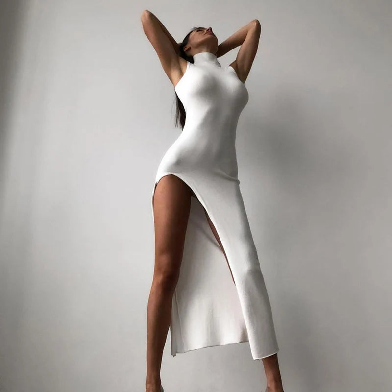 2024 Summer Slit Maxi Dress for Women Elegant Holiday Sexy Sleeveless Club Party Tank Sundresses Solid Clothes