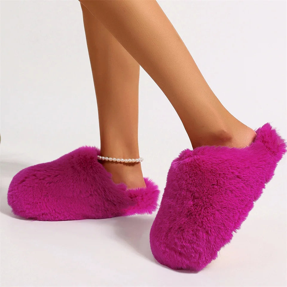 Winter Warm Fluffy Clogs Slippers Women Eva Fashion Fur Slippers For Woman Non Slip Home Slides Soft Faux Fur Fuzzy Slippers