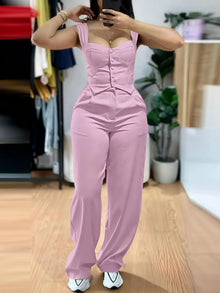 2025 American European New Fashion Women's Elegant Solid Color Trendy 2 Piece Sets Strapeless Suspender Vest Trousers Female