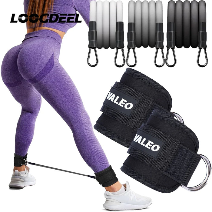 LOOGDEEL Ankle Resistance Strap With Cuffs Hip Lifting Band Exercise Yoga Ankle Strap Set Women Men Leg Support D-Ring Support