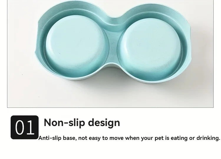 1 PCS Dual Bowl Stainless Steel Double Pet Bowls for Dogs and Cats - Non-Skid Base - Perfect for Food and Water - Easy to Clean