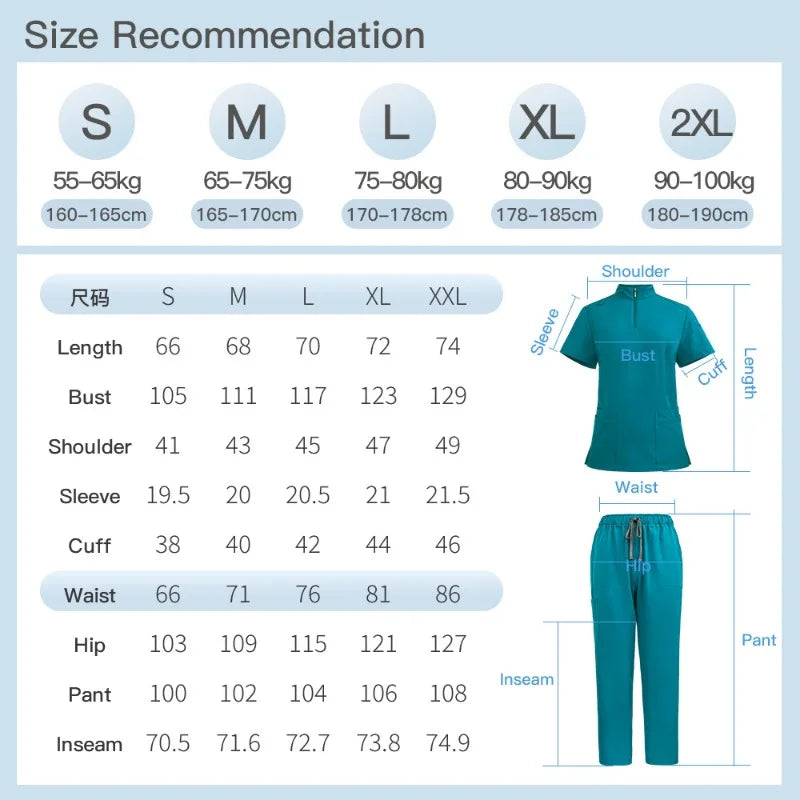 Neutral medical frosted stand up collar zipper design, doctor and nurse work clothes, operating room surgical clothes
