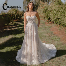 CHANDELA Trendy A-line Wedding Dress Bridal Sleeveless Tulle Lace Appliques Lacing up Brush Train Vestidos Para Mujer Customised