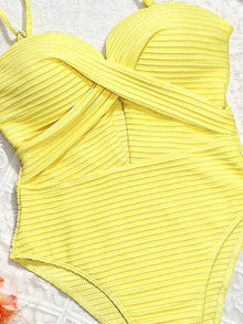 Yellow Hollow Out One Piece Swimsuit Backless Monokini