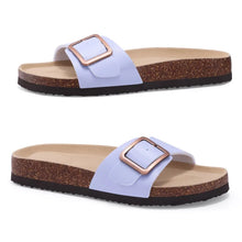 Bebealy Women's Cork Footbed Slippers Summer Leather Beach Flip Flops with Adjustable Buckle Lady Clogs Sandal With Arch Support
