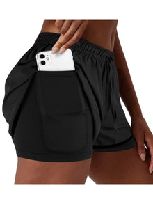 Women's Double Layer Running Shorts Quick Dry Three-Quarter Length Sportswear Casual Sporty Look Fake Two-Piece Set