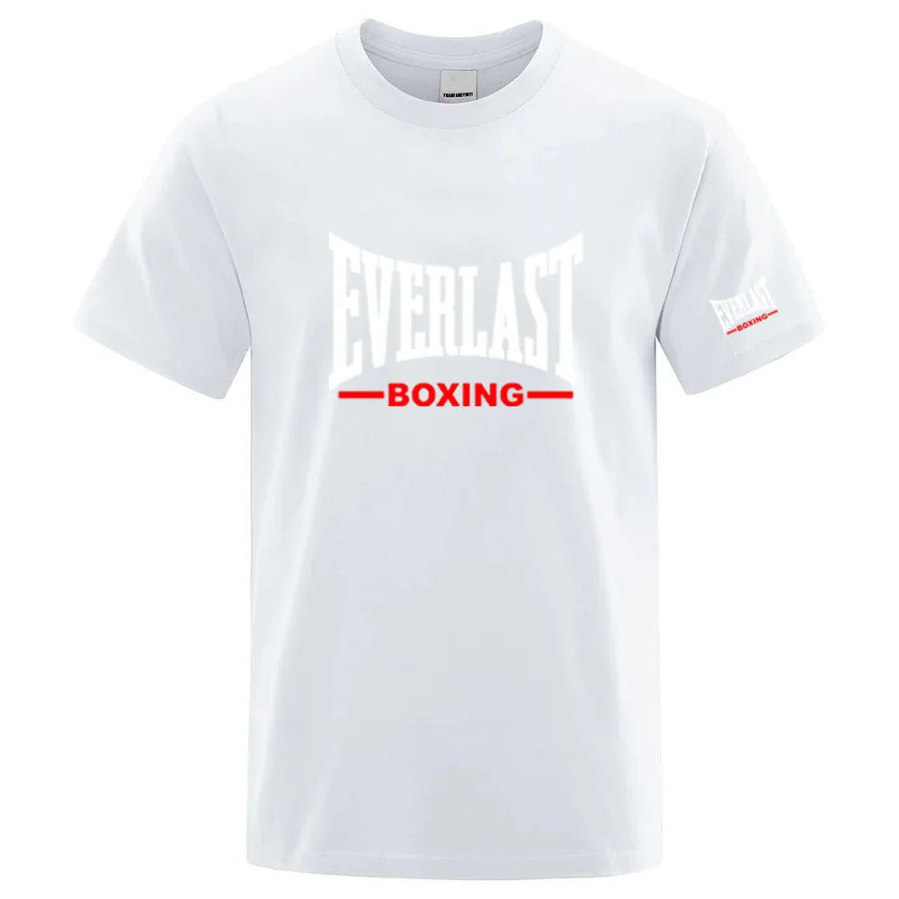 EVERLAST Boxing Logo Graphic T-Shirt Men Black Crew Neck Short Sleeve Casual Sports Training Streetwear Top