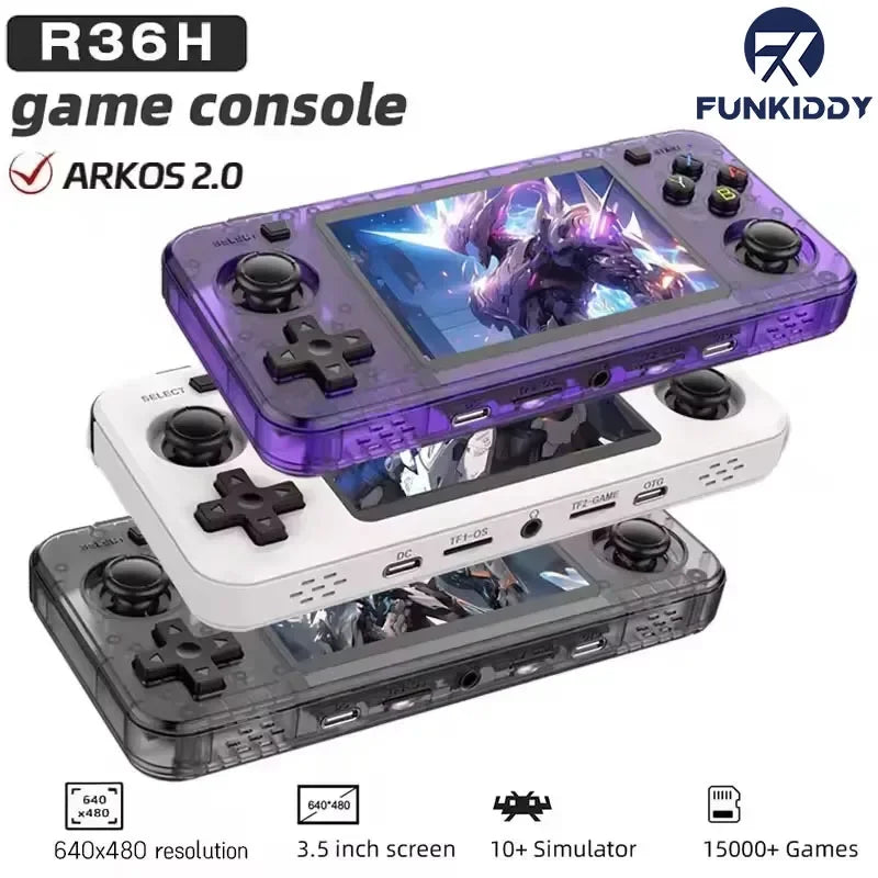 FUNKIDDY New R36H Retro Handheld Game Console Open Source Arkos System 128G 20000+ Classic Games Console Portable Game Players