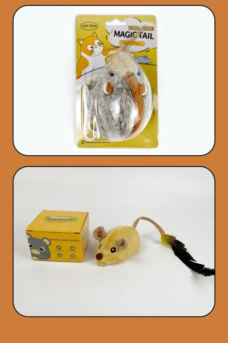 Fun Realistic Cat Plush Mouse Toy, Interactive Running Mice with Dog Tail for Cats, Kitten Teaser Pet Toys for Indoor Play and