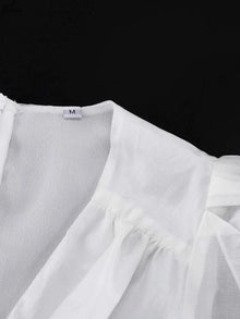 Oymimi Women's White Mini Dress 2026 Spring Deep V-Neck Puff Sleeve Corset Tiered Ruffle Sheer Casual Party Fashion Trendy Wear