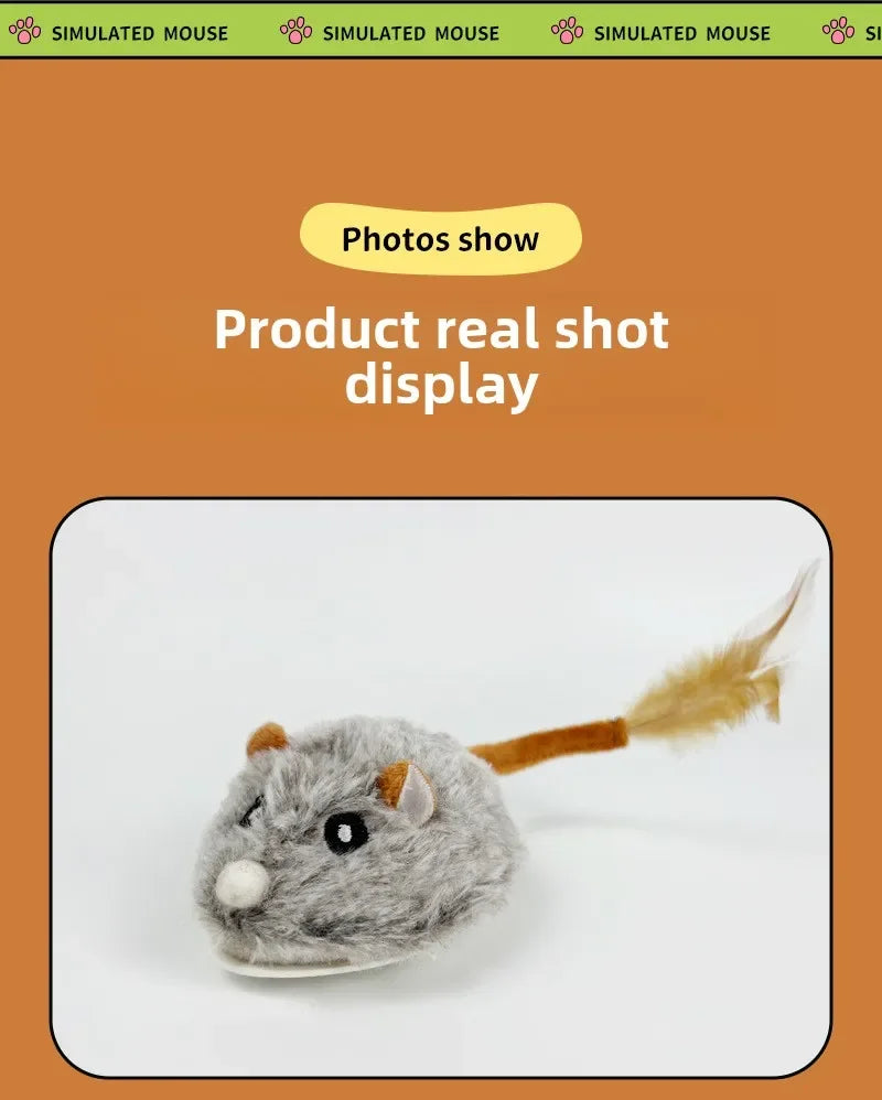 Fun Realistic Cat Plush Mouse Toy, Interactive Running Mice with Dog Tail for Cats, Kitten Teaser Pet Toys for Indoor Play and