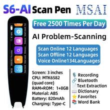 MSAI S6-AI Free AI Scan Translator Pen 12 Languages Scan to Text 134 Online Voice Translation Vocabulary Library for Student