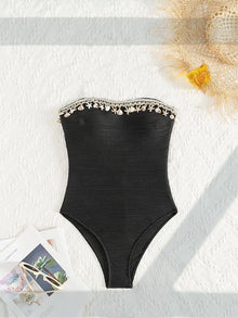 Cikini Sexy One-Piece Swimsuit Solid Color Textured Seashell Starfish Pendant Detachable Strapless Halter Backless Hollow Out