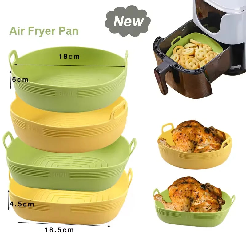 New Silicone Air Fryers Oven Baking Tray Basket Reusable Airfryer Pan Liner Mold Pizza Mat Replacement Grill Pan Accessories