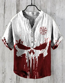 Summer New Men's Short Sleeve Shirt Pattern Art Print Men's 100% Linen Button Shirt Short Sleeve Comfort Shirt