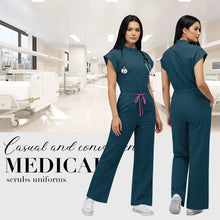 Niaahinn Operating Room Scrub Uniform Full Outfit & Veterinary Nurse Uniform with Bat Sleeve One-Piece Pet Grooming Work Clothes
