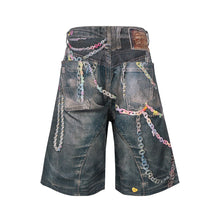 3D Candy Chain Print Baggy Jeans Shorts for Men Streetwear Summer Wide Leg Patchwork Casual Loose Knee Length Pants Oversized