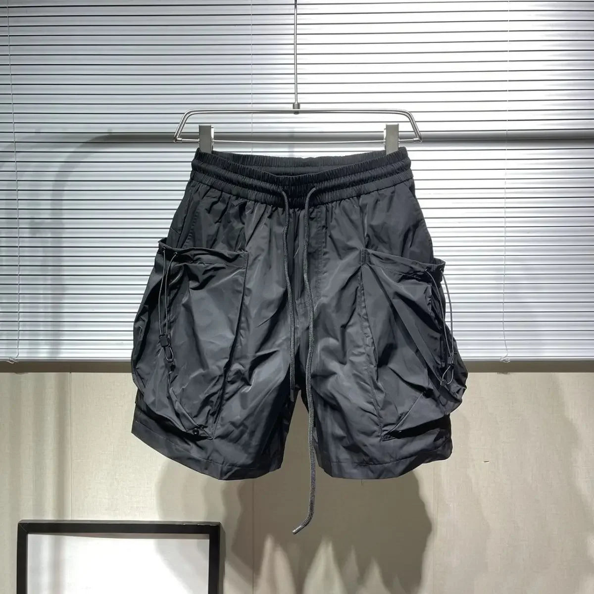 Men Shorts Summer Outdoor Glossy Cool Feeling Quick Dry Wide Leg Pants Functional Wind Large Pockets Trendy Men Workwear Shorts