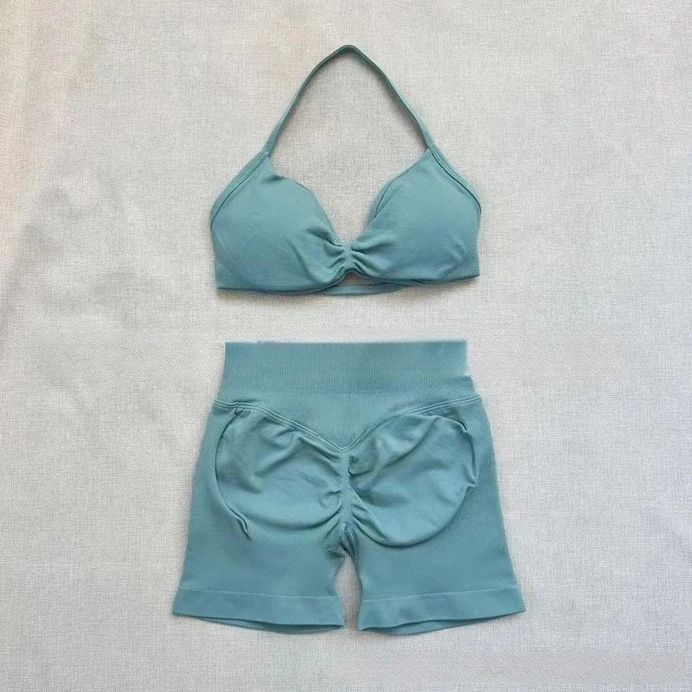 NO Logo Gym impact shorts set Strap Top Women's Long Line Strap Vest Pads Yoga Clothes Fitness Exercise Running Sports Clothes