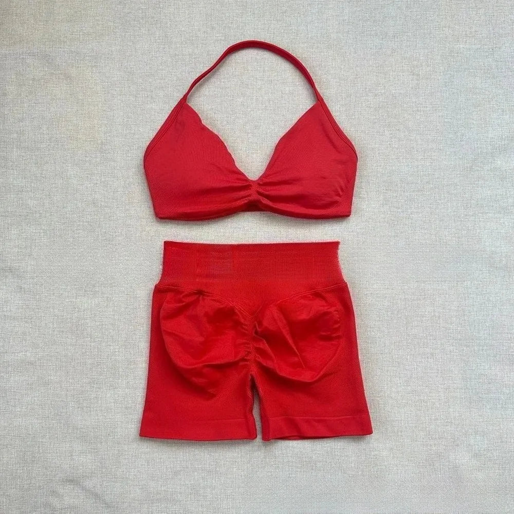 NO Logo Gym impact shorts set Strap Top Women's Long Line Strap Vest Pads Yoga Clothes Fitness Exercise Running Sports Clothes