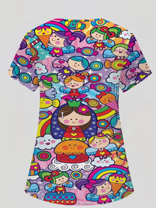Surgical Uniforms Woman Tooth Cartoon Print Summer Nursing V-Neck Short Sleeve Tops Fashion Dental Microelastic Medical Uniform