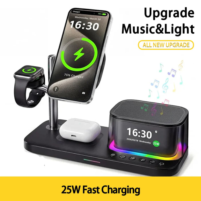 5 in 1 25W Magnetic Wireless Charger Stand Bluetooth Speaker Fast Charging For iPhone 12-17 Pro Max Apple watch 11-2 SE Airpods