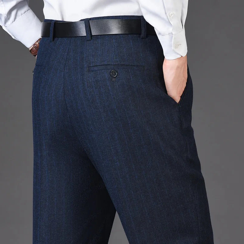 Flat Cashmere Suit Trouser For Male Loose Plaid Hight Waist Classic Straight Formal Mens Dress Pants Business Size 42 44