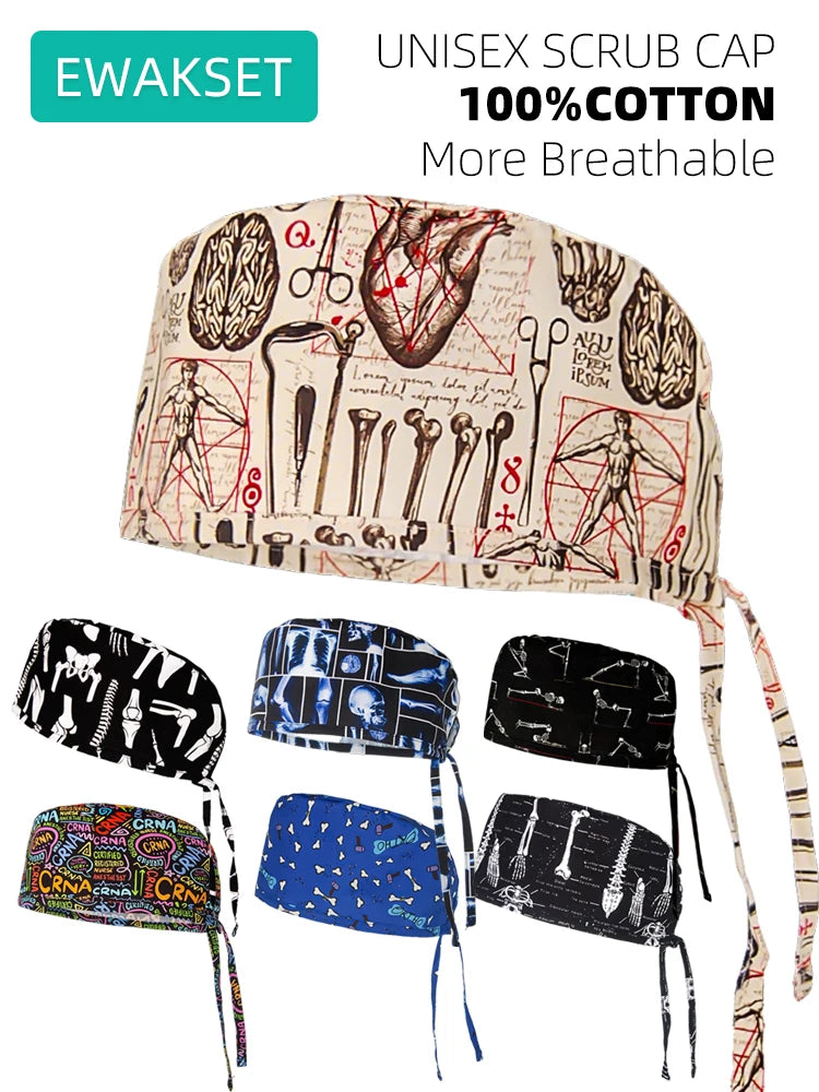 Cotton Unisex Scrub Cap with Sweatband Adjustable Surgical Cap for Women Men Doctor Nurse Clinic Hospital orthopedics Hat