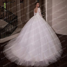 BEPEITHY Customized Princess Glitter Ivory Wedding Dresses Women Full Sleeves Lace Ball Bridal Gown Court Train 2026 Sweetheart