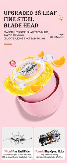 Portable Blender 38 Blades Electric Juicer Cup Rechargeable Smoothie Maker Wireless Automatic Fruit Mixer for Gym Travel Camping