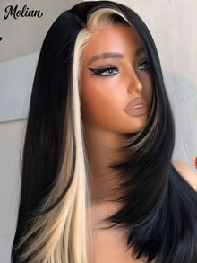 Highlight Black White Layered Lace Front Wig 13x4 Glueless