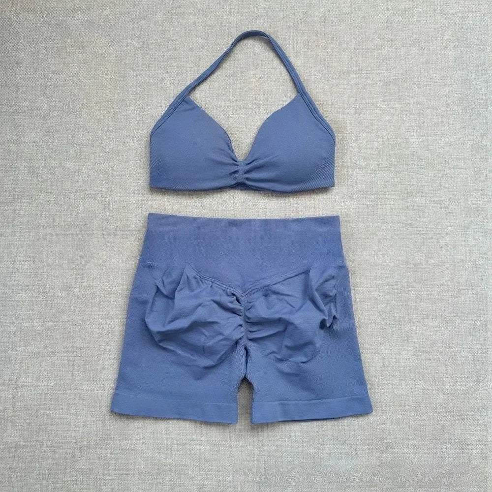 NO Logo Gym impact shorts set Strap Top Women's Long Line Strap Vest Pads Yoga Clothes Fitness Exercise Running Sports Clothes