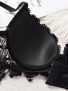 Daily Knitted Bra for Women Sexy Heart Lace Patchwork with Lace Trim Sexy Bras Comfortable Non-Padded Solid Women's Push up Bra