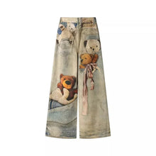 New Men's Punk Fashion Distressed Streetwear Denim Pantalones 3D Cartoon Bear Graphic Baggy Y2K Jeans Hip Hop Printed Jean