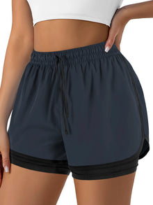 Women's Double Layer Running Shorts Quick Dry Three-Quarter Length Sportswear Casual Sporty Look Fake Two-Piece Set