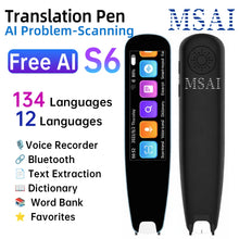 MSAI S6-AI Free AI Scan Translator Pen 12 Languages Scan to Text 134 Online Voice Translation Vocabulary Library for Student