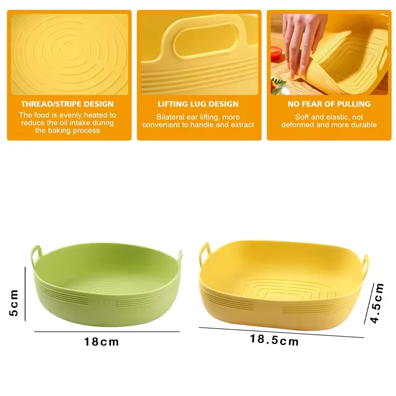 New Silicone Air Fryers Oven Baking Tray Basket Reusable Airfryer Pan Liner Mold Pizza Mat Replacement Grill Pan Accessories