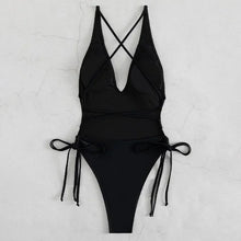 Solid Lace Up One Piece Swimsuit For Women Push Up Beachwear